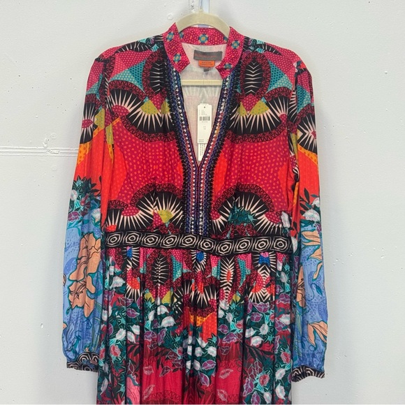 NWT $228 Anthropologie x Bhanuni by Jyoti BohoPatterned Maxi Dress Slits Size 14 - Picture 4 of 15